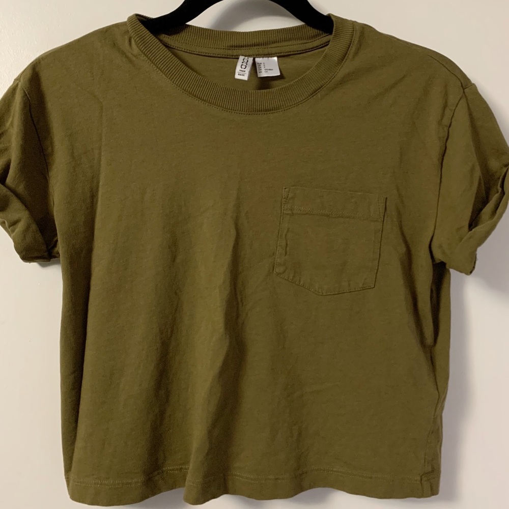 H&M Olive Green Boxy Pocket Crop Top